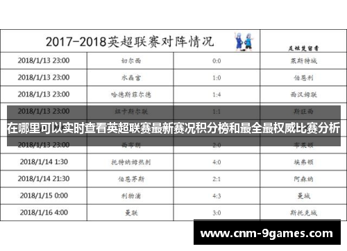 在哪里可以实时查看英超联赛最新赛况积分榜和最全最权威比赛分析